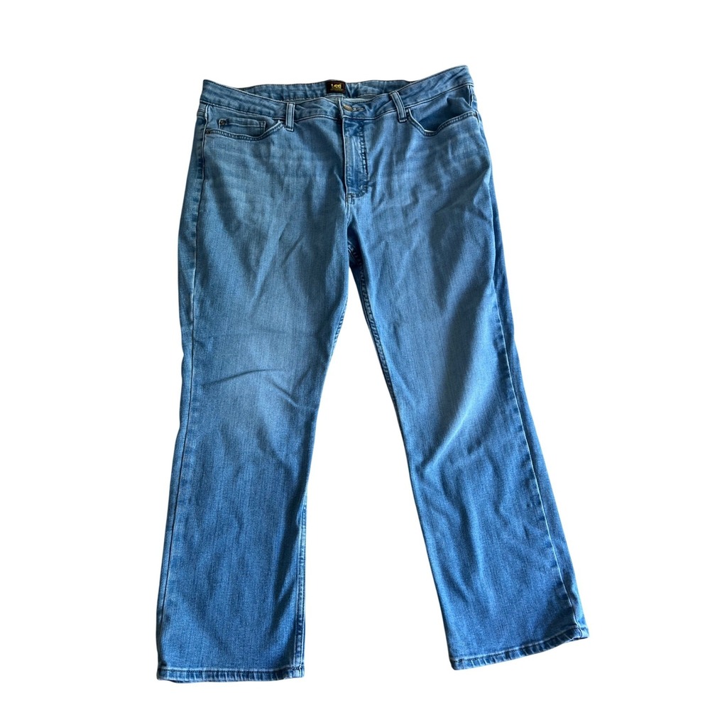 Lee Womens 18S Blue Medium Wash Straight Leg Stretch Denim Jeans 112343945